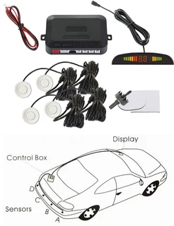 Vehicle Reversing Parking Sensor System with 4 Sensor Probes and LED display. White Colour Brand NEW