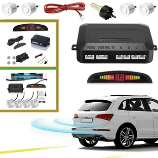 Vehicle Reversing Parking Sensor System with 4 Sensor Probes and LED display. White Colour Brand NEW