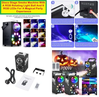 Professional Smoke Fog Machine with MultiColour RGB LEDs and Rotating Light Ball. Brand New Products