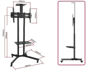 Mobile TV Trolley Tilt, Vertical Adjustment Stand Cart With Wheels And Shelves. Brand New Products.