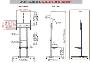 Mobile TV Trolley Tilt, Vertical Adjustment Stand Cart With Wheels And Shelves. Brand New Products.