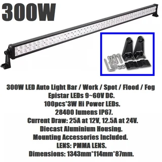 LED Light Bars: 300W 10~32V Hi-Power LED Auto Light Bar Plus Wire Harness Kit. Brand New Products.