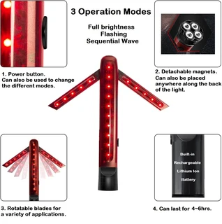 Emergency Warning Traffic Wand Flash Strobe Light, Magnetic, Unfolding Rotating Blades. Brand NEW.