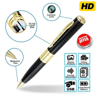 Spy Pen Digital Colour Video Audio Recorder with Micro SD Card Slot. Golden Trim. Brand New Products
