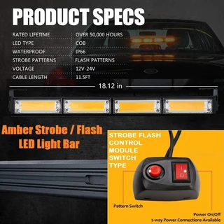 Amber Orange Yellow COB LED Strobe Flash Vehicle Light Bars. Single Sided. Brand New Products.