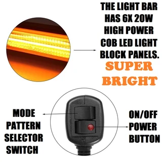 Amber Orange Yellow COB LED Strobe Vehicle Flash Light Bar Single Sided 900mm. Brand New Products.