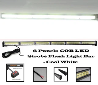 Cool White COB LED Strobe Flash Vehicle Light Bar. Single Sided 900mm 6 COB Pods. Brand New Products