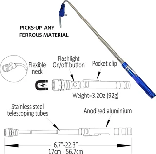 Unique Magnetic, Flexi Telescopic, Bendable Multifunctional Pick-Up-Tool LED Torch. Brand New Items.
