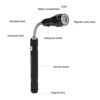 Multifunctional Magnetic Flexi-Telescopic Bendable Pick-Up-Tool LED Torch Metallic Green. Brand NEW.