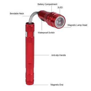 Multifunctional Magnetic Flexi-Telescopic Bendable Pick-Up-Tool LED Torches Metallic Red.  Brand NEW