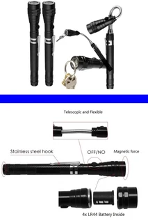 Multifunctional Magnetic Flexi-Telescopic Bendable Pick-Up-Tool LED Torches in Metallic Black. NEW.