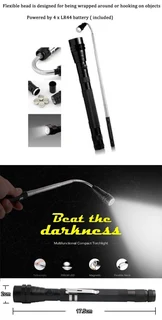 Multifunctional Magnetic Flexi-Telescopic Bendable Pick-Up-Tool LED Torches in Metallic Black. NEW.