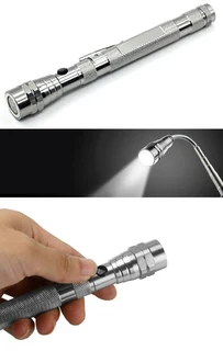 Multifunctional Magnetic Flexi-Telescopic Bendable Pick-Up-Tool LED Torches in Metallic Silver. NEW.
