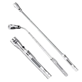 Multifunctional Magnetic Flexi-Telescopic Bendable Pick-Up-Tool LED Torches in Metallic Silver. NEW.