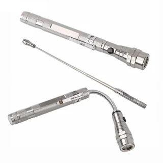 Multifunctional Magnetic Flexi-Telescopic Bendable Pick-Up-Tool LED Torches in Metallic Silver. NEW.