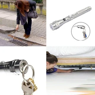 Multifunctional Magnetic Flexi-Telescopic Bendable Pick-Up-Tool LED Torches in Metallic Silver. NEW.