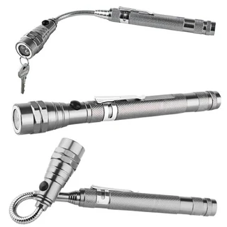 Multifunctional Magnetic Flexi-Telescopic Bendable Pick-Up-Tool LED Torches in Metallic Silver. NEW.
