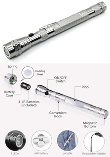 Multifunctional Magnetic Flexi-Telescopic Bendable Pick-Up-Tool LED Torches in Metallic Silver. NEW.