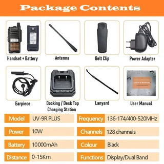 Baofeng UV-9R Plus Walkie Talkie VHF UHF Dual Band 15W Handheld Two Way Radio / Transceiver. ALL NEW