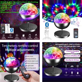 Rechargeable MultiColour LED Wireless Speaker Music Rotating Crystal Magic Ball Lamp. Brand New Item