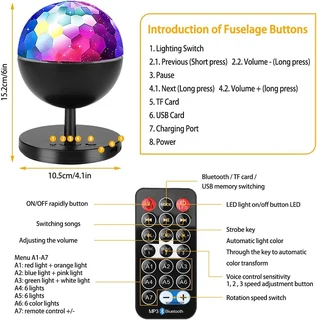Rechargeable MultiColour LED Wireless Speaker Music Rotating Crystal Magic Ball Lamp. Brand New Item