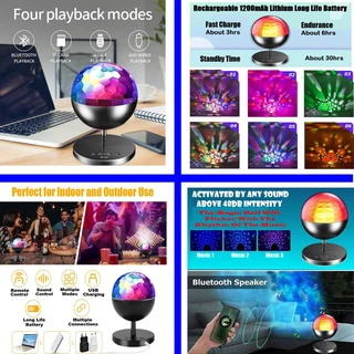 Rechargeable MultiColour LED Wireless Speaker Music Rotating Crystal Magic Ball Lamp. Brand New Item