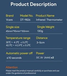 Infra Red Thermometer, Smart Safe Digital Non-Contact Device Model DT-9826. Brand New Products.