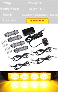 Amber Orange Yellow LED Flash Cluster Strobe Grille Lights 16LEDs (4x4pces). Brand New Products.