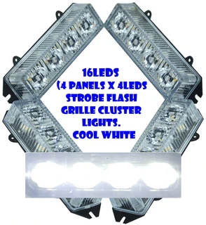 Cool White LED Strobe Flash Grille Bumper Cluster Lights 16LEDs (4x4pces). Brand New Products.