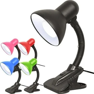Clip-On Desk Top Lamp Holder with Flexible Gooseneck and LED Light Bulb. Assorted Colours. Brand NEW