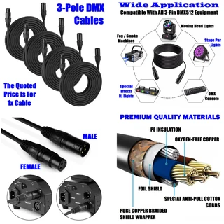DMX512 Cable 3-Pin 10metres XLR Male Female for Audio, Sound, Visual Equipment. Brand New Products.