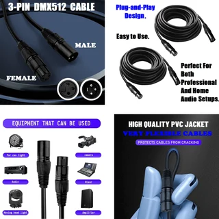 DMX512 Cable 3-Pin 10metres XLR Male Female for Audio, Sound, Visual Equipment. Brand New Products.