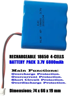 Rechargeable 18650 Battery Pack 3.7V 4-Cells (4P Pack). Light Duty Applications. Brand New Products.