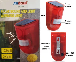 Solar Alarm LED Lamp, Solar Motion Sensor Sound and LED Light Alarm. Brand New Products.