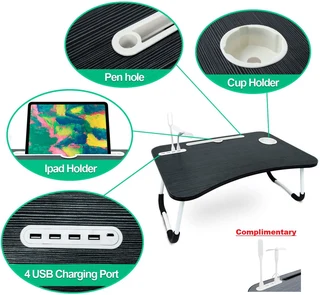 Laptop Table Stand Desk with USB Ports plus More. Large Ergonomic Design Foldable, Durable. NEW Item