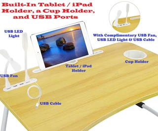 Laptop Table Stand Desk with USB Ports plus More. Large Ergonomic Design Foldable, Durable. NEW Item