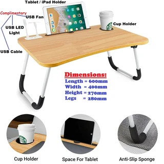 Laptop Table Stand Desk with USB Ports plus More. Large Ergonomic Design Foldable, Durable. NEW Item