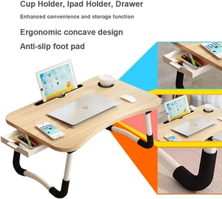 Laptop Table Stand. Large Ergonomic Design Foldable, Portable, Durable and Storage Drawer. Brand New