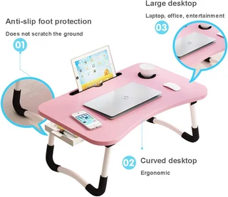 Laptop Table Stand. Large Ergonomic Design Foldable, Portable, Durable and Storage Drawer. Brand New