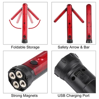 Flash Strobe Warning Traffic Wand Light, Magnetic, Unfolding Rotating Blades. Traffic Safety Signal.