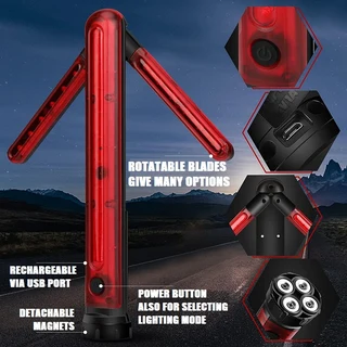 Flash Strobe Warning Traffic Wand Light, Magnetic, Unfolding Rotating Blades. Traffic Safety Signal.