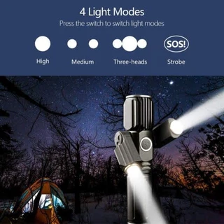 Fancy LED Torch Flashlight with 3 Heads. Fancy Portable, Rechargeable, Zoomable. Brand New Product