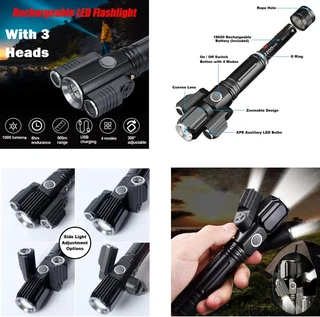 Fancy LED Torch Flashlight with 3 Heads. Fancy Portable, Rechargeable, Zoomable. Brand New Product