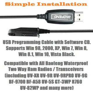 USB Programming Cable plus CD For Two-Way Walkie Talkie Ham Radios, Transceivers. Brand New Items.