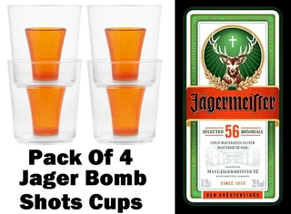 Pack of 4 Jager Bomb Shot Plastic Cups, J-Bomb Tot Shot Cups For The Ultimate Party Gig. Brand NEW.