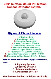 SPECIAL BULK OFFER: Infrared Motion Sensor PIR 360° Detection Range 220V. Brand New Products.