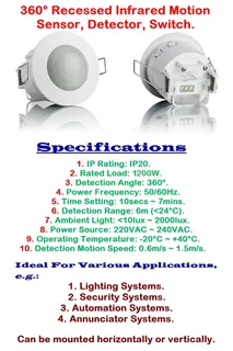 WHOLESALE CLEARANCE OFFER: 360° Recessed Ceiling Infrared Motion Sensor Switch / Detector. Brand NEW