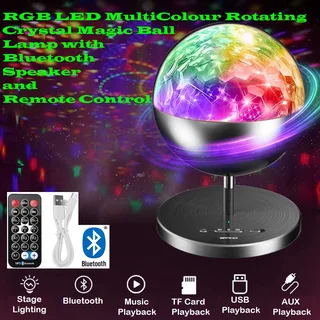 Rechargeable MultiColour LED Wireless Speaker Music Rotating Crystal Magic Ball Lamp. Brand New Item