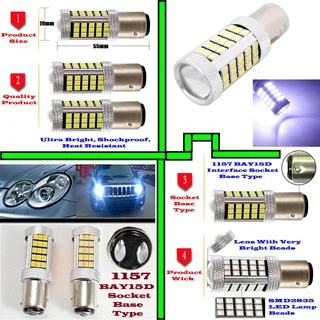 Cool White 1157 / BAY15D 16Watts 990lumens 66xSMD2835 LED Light Bulb, DC9~32V. Brand New Products.