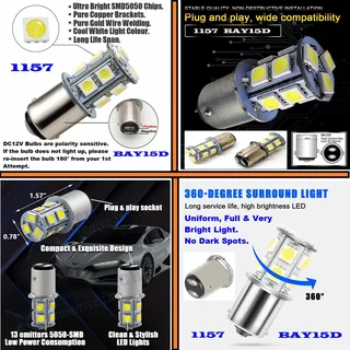 Cool White 1157/BAY15D 8W 440lm 13xSMD5050 LED Light Bulb, DC9~32V. Brand New Products.